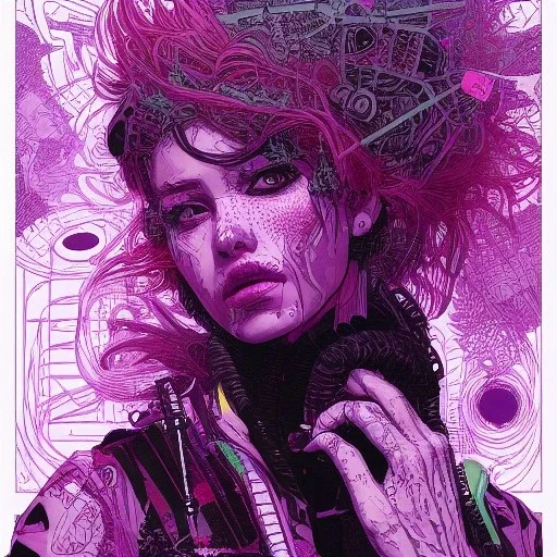 beautiful punk girl, hyper detailed, hyperdetailed, intricately detailed, illustration by <kilian eng> <Yoji Shinkawa>, purple tones,