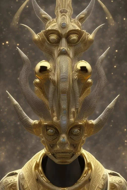 Anunnaki black male African Egyptian alien, cracks in the voodoo head, wicked, eyes, crown, Elephant, 8k, finely detailed, photo realistic, tiger turquoise skull head gold dragon space alien snow skeleton gold olmec silver crown silver eyes