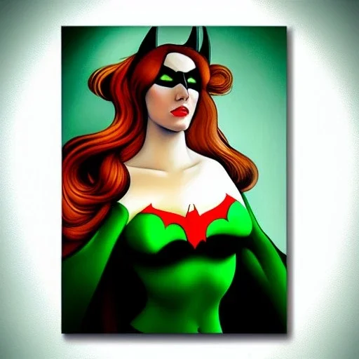 portrait of a beautiful busty batwoman with green eyes by Sandro Botticelli style