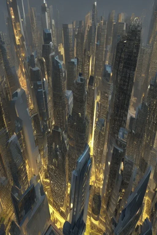 futuristic skyscraper city, detailed, hd, mega, ultra realistic, very dark, night, mega structures, many structures