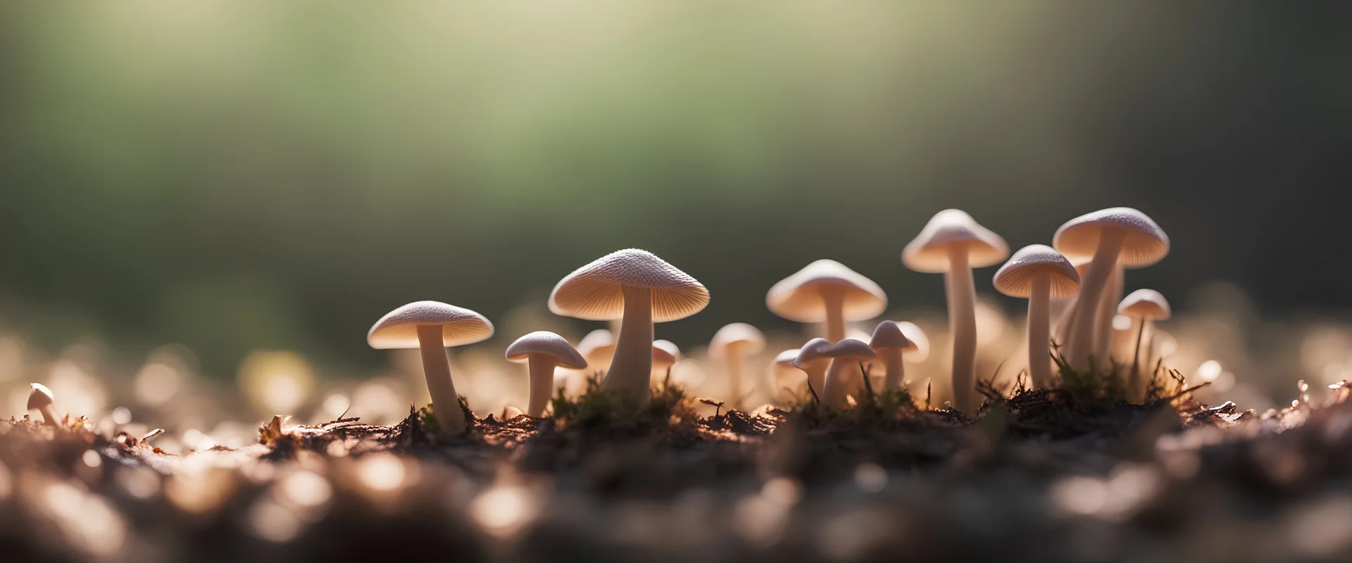 tiny mushrooms, side lighting, blurred background, 4K