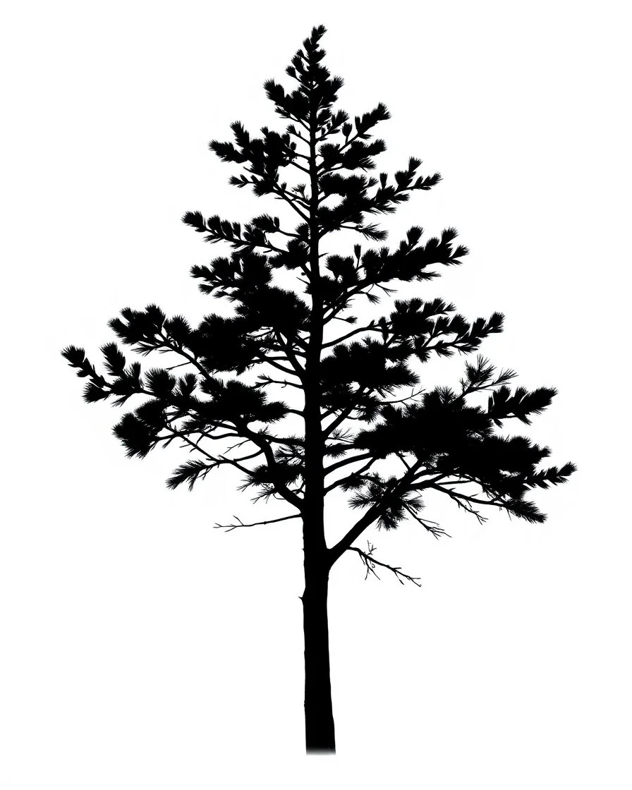 isolated spruce/pine tree silhouette, black on white clipart