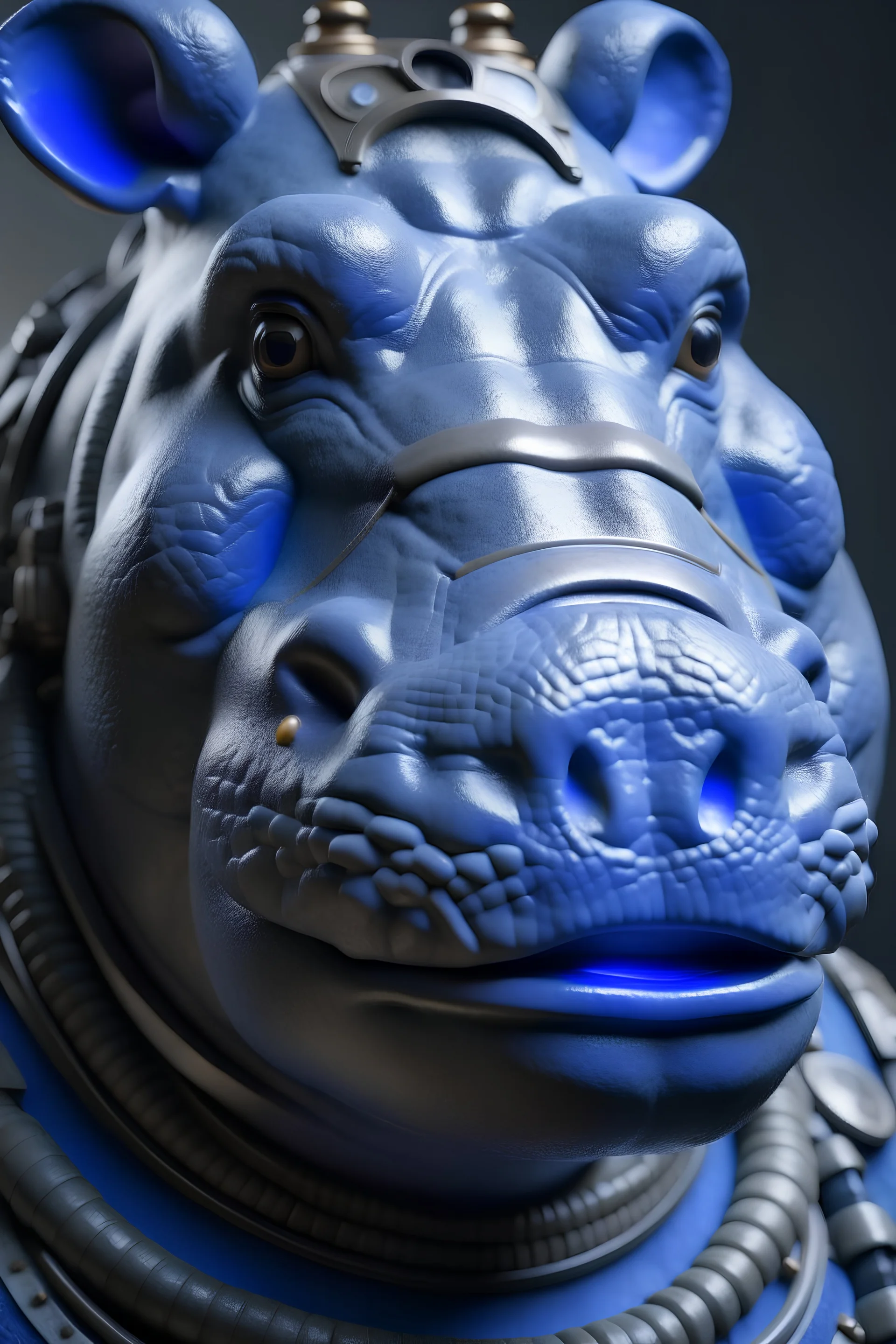 Portrait of a Hippo Rogue for dnd blue gray skin, buzz light year armor, intricate, 8k, macro photography,