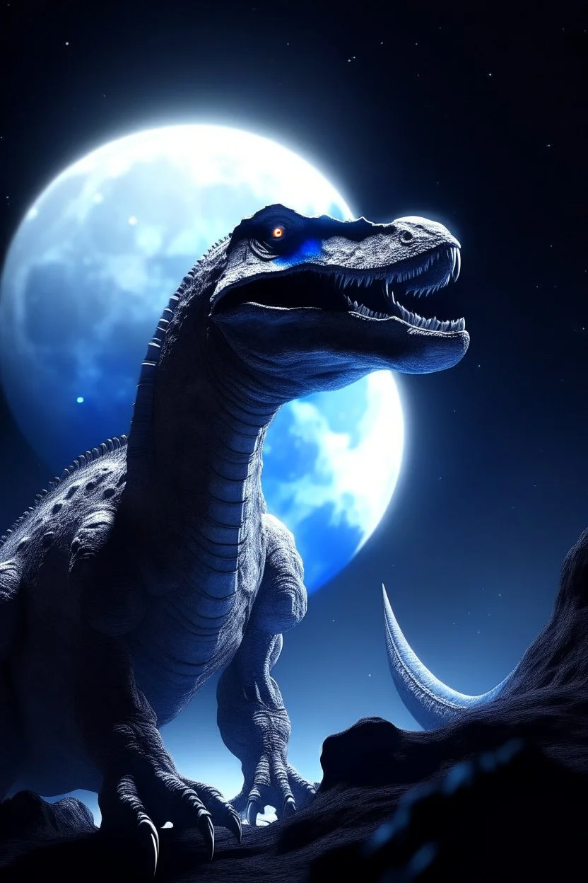 dinosaur on the moon, 4 k, down light, depth of field, trending art, spray paint, high detail, fantasy art, alien connection, future tech