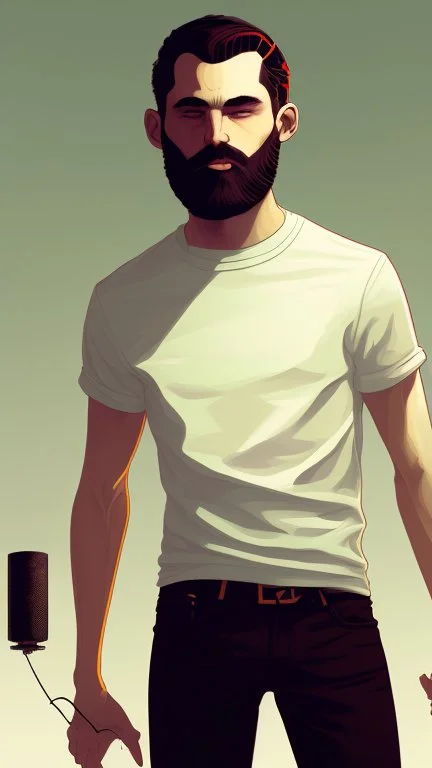 Teen man, blond hair, perfect face, style of tomer hanuka, jeans, white, t-shirt, pompadour
