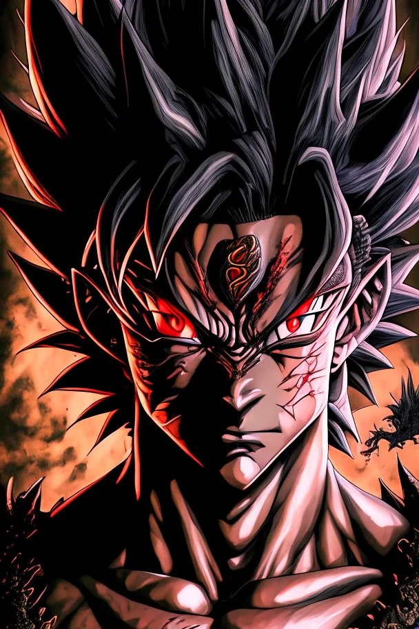 a man with a dragon on his chest, black dragon, highly detailed portrait of goku, ancalagon the black, gogeta, ultra detailed color art, official art, son goku, goku, full art, the former demon king, cgsociety 9, full color manga cover, a baddass dragon, chiaroscuro anime key visual