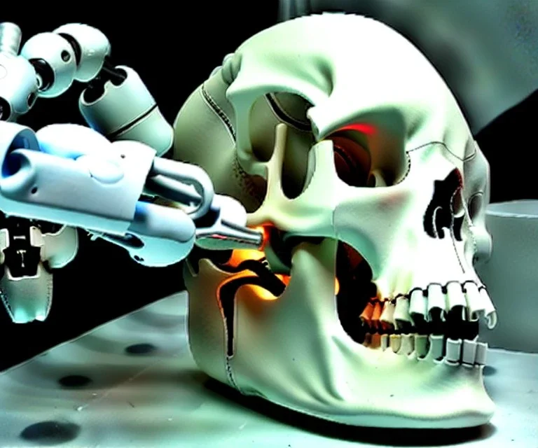 screwing clamp attached to a robotic skull, painful