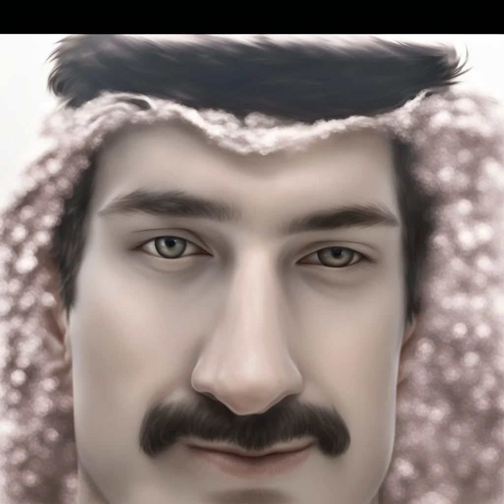 About drawing these features of a man's face Eyes: almond-shaped, medium-sized with defined eyelids and a direct and steady look. nose: a nose with prominent features, straight and with a slightly pointed tip, which can be described as a Roman nose. Mouth: Medium width with defined lips, neither too full nor too thin. Eyebrows: Naturally dense and curved, to match the shape of the face. Big Mustache: dense and arched following the shape of the upper lip.Chin and jaw: A prominent chin and defined