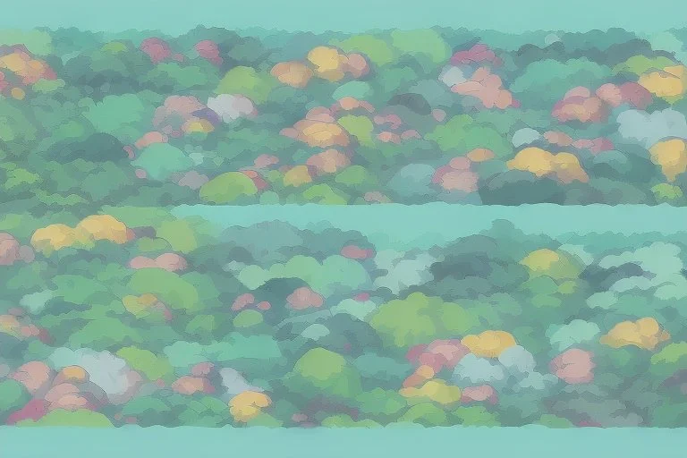 illustration fantasy horses of different colors in a field from afar