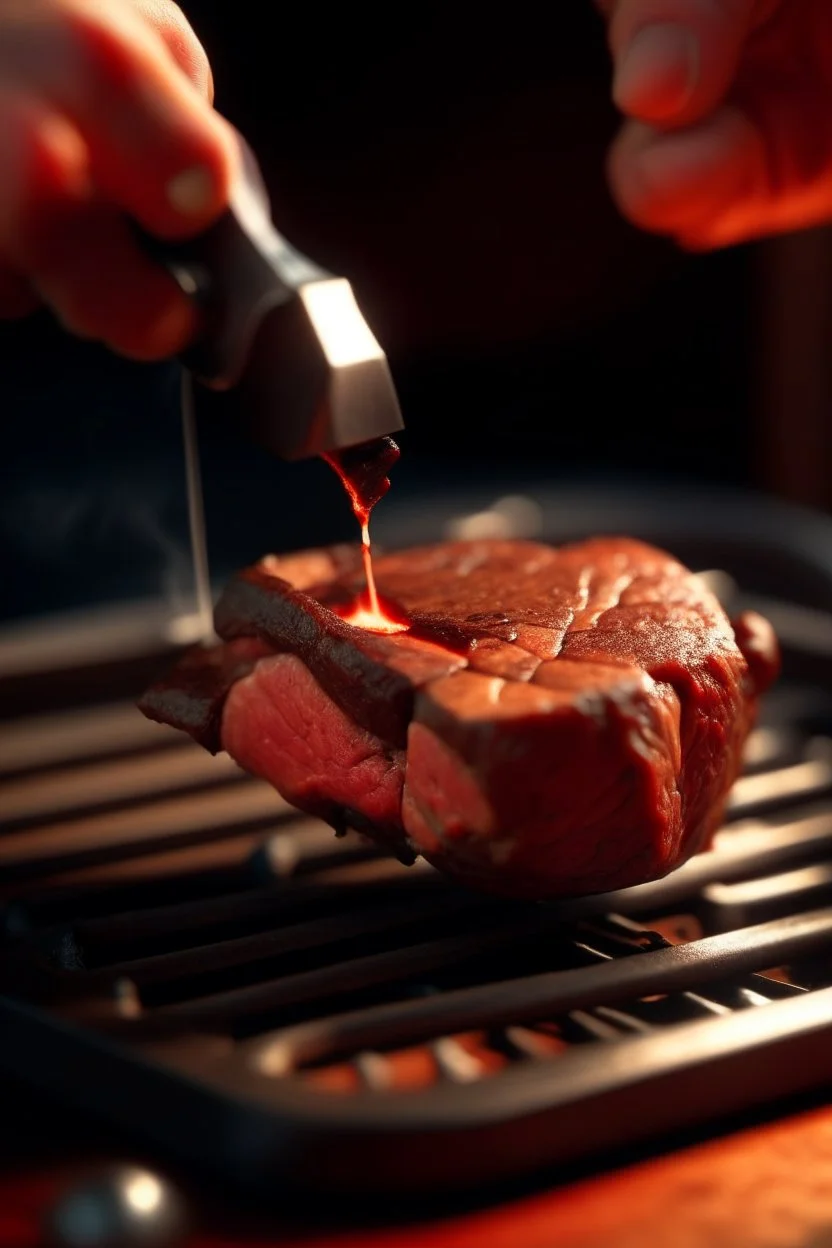 a heart being pierced by a steak