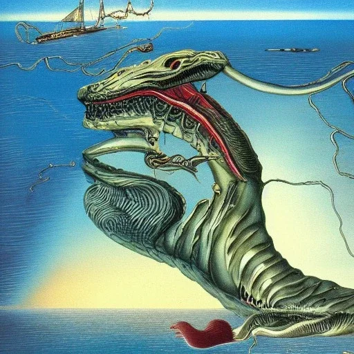 Portrait of a sea monster in Chicago Lake Michigan in dali’s style