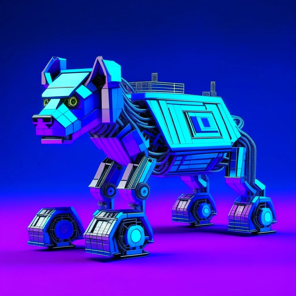 Doctor Who K-9 Robot Dog on wheels, Vaporwave design, metalic, blocky dog, Virtual, 8bit.