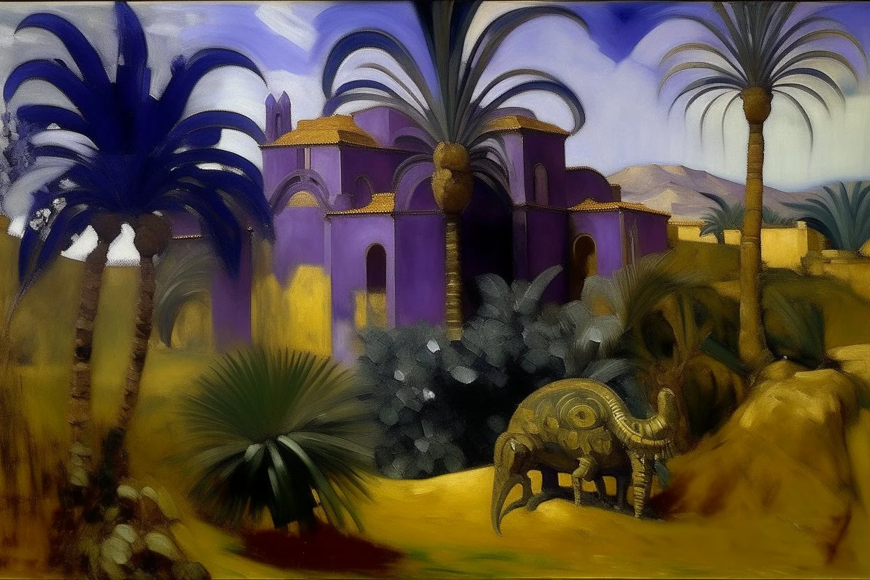 A purple Egyptian kingdom with a scorpion palace painted by Paul Cezanne