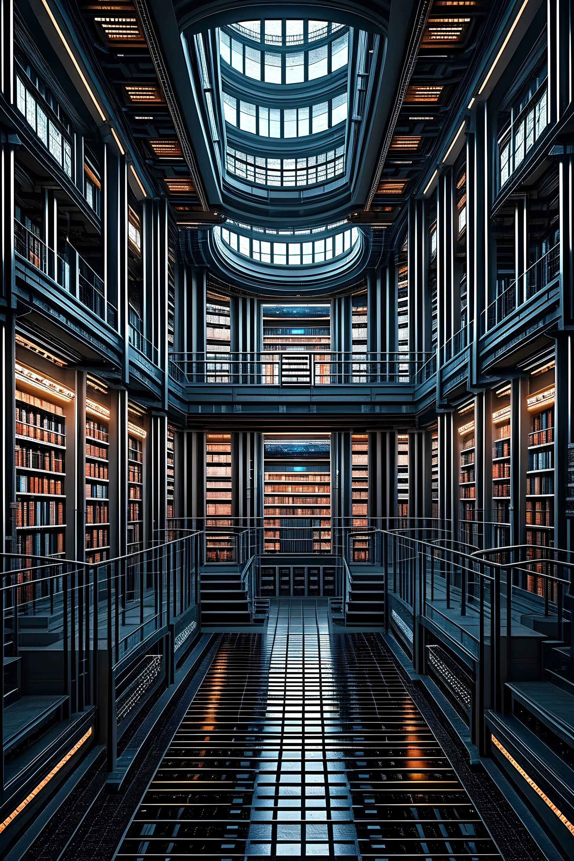 very modern science fiction library, in science fiction style, trending on artstation, sharp focus, studio photo, intricate details, highly detailed
