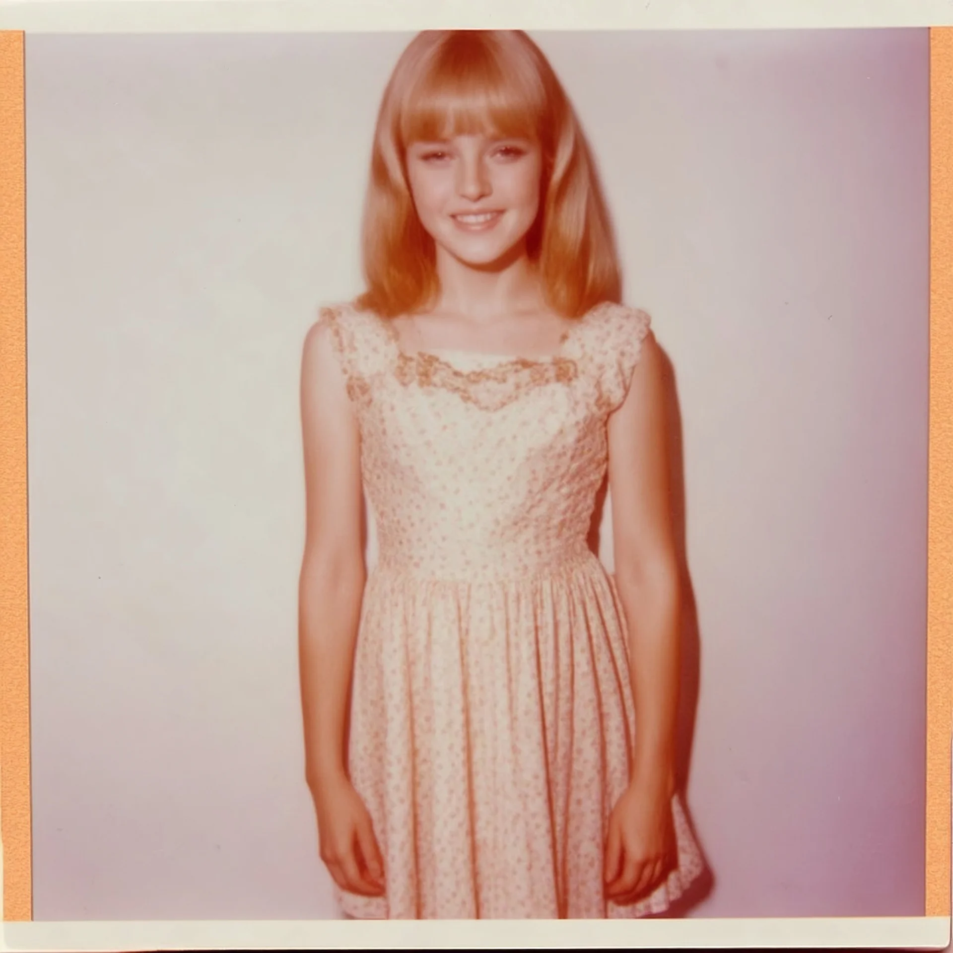 Young Singer Michelle Phillips; bohème dress, in the style of a polaroid