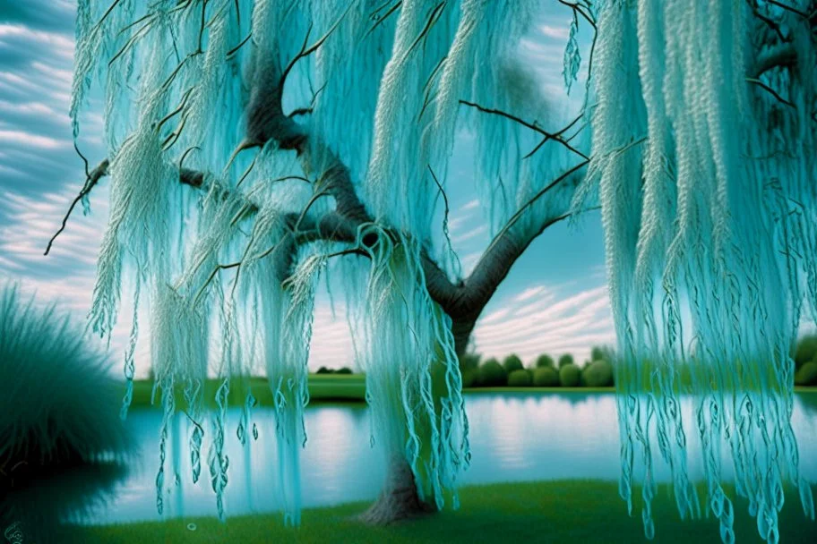 aquamarine gems, clouds, willow tree, photography