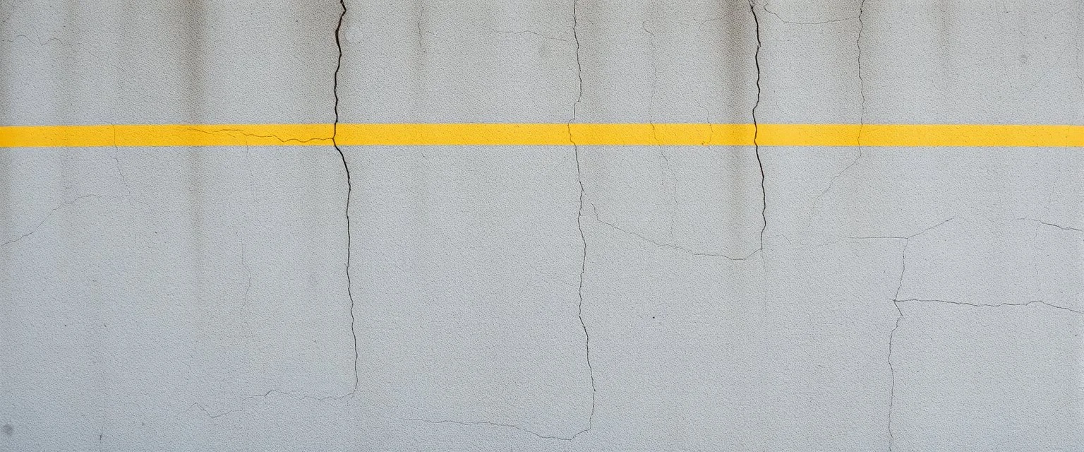 background of wall(wet textured concrete, gray, old, cracked, stained) yellow hashmark stripe across wall, hong kong style