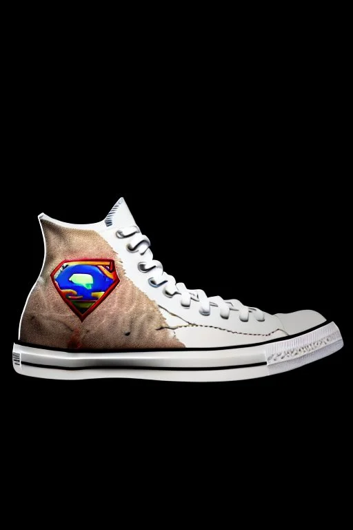 A red converse sneaker, superman theme on material