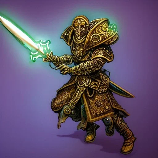 Insanely Detailed photo of a D&D echo knight, sword wielding,intricate Glowing d20,