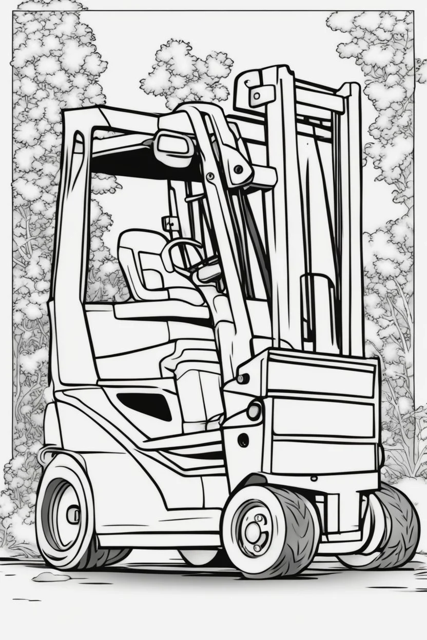 coloring page for kids, FORKLIFT, thick outline, low details, no shading, no color