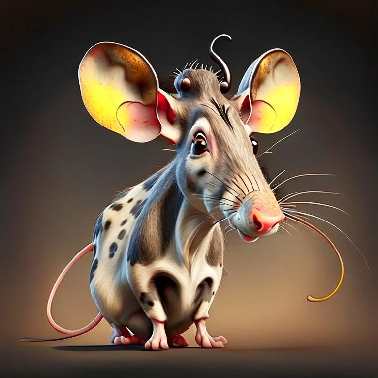 (Rat cow:1.5), with rat ears and tail lineal caricature art full body