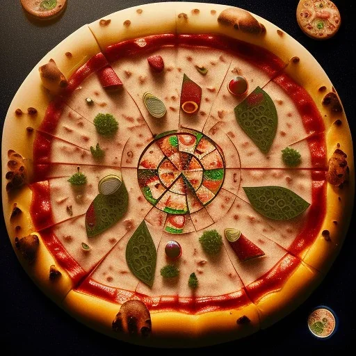 100mm photo of isometric floating pizza in the sky, surreal pizza with pizza, intricate, high detail, behance, microworlds smooth, macro sharp focus, centered