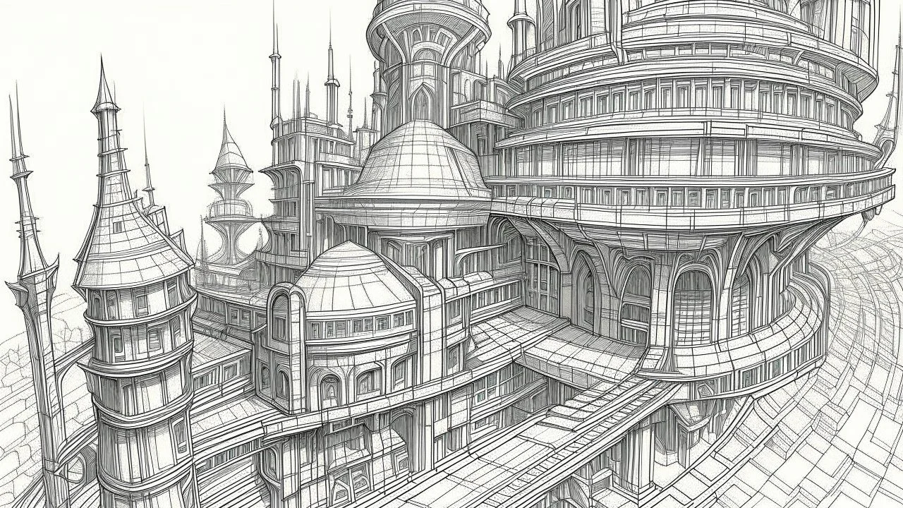 Detailed and intricate architecture Moebius concept art inspired by organic shapes and flowing lines