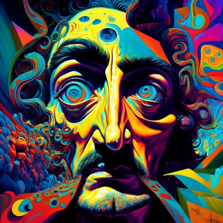 Dazzled by Madness, heavy detailed, neo surrealism, colorful, maximalist, sharp contrast, sharp focus, by Gabrial Pacheco, by Otto Rapp, by Salvador Dali