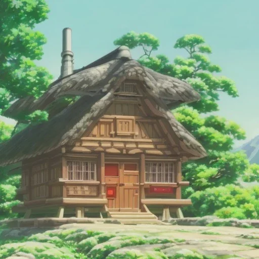 wooden cottage in the middle of futuristic city