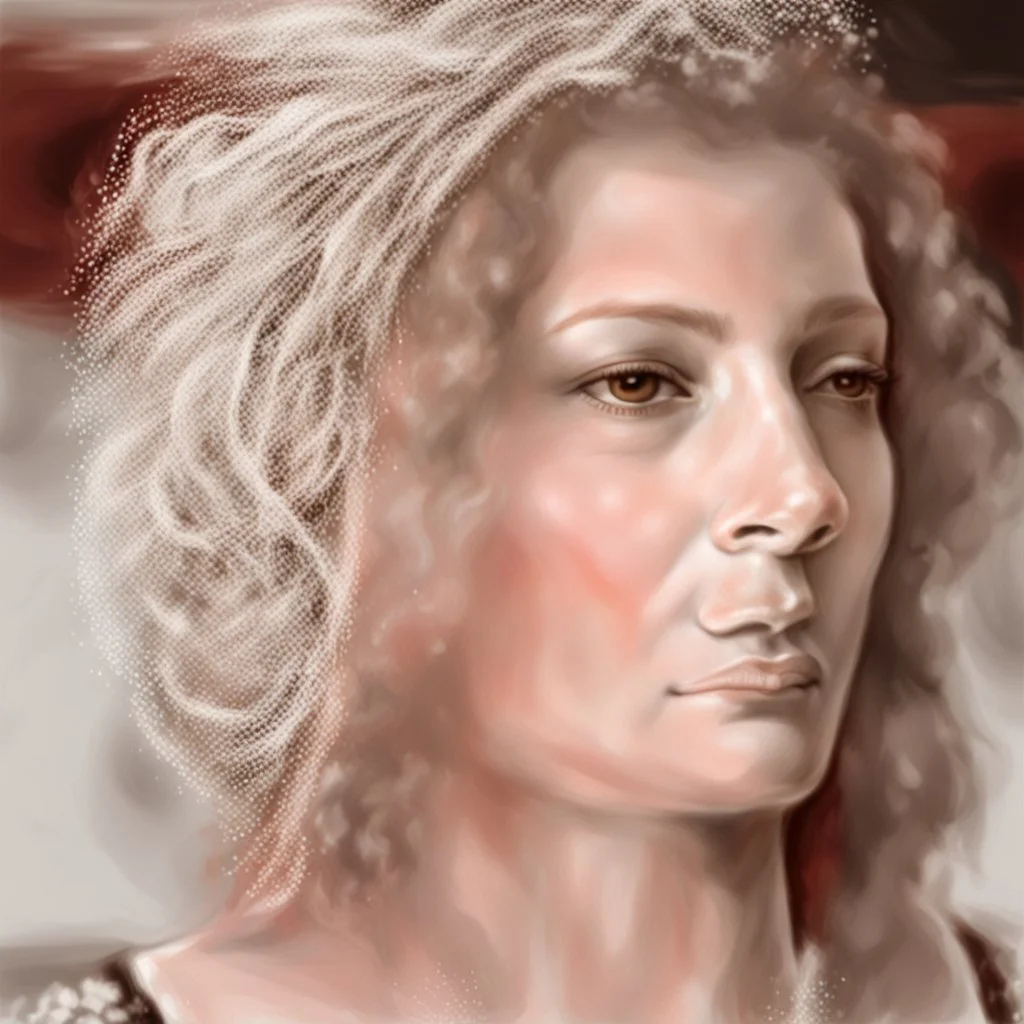 dibujo en grafito realista de rostro mujer 35 años piel blanca nariz prominente aguileña narigona gordita pelo rojo suelto ojos cerrados de frente plano picado rasgos definidos boca cerrada seriedad