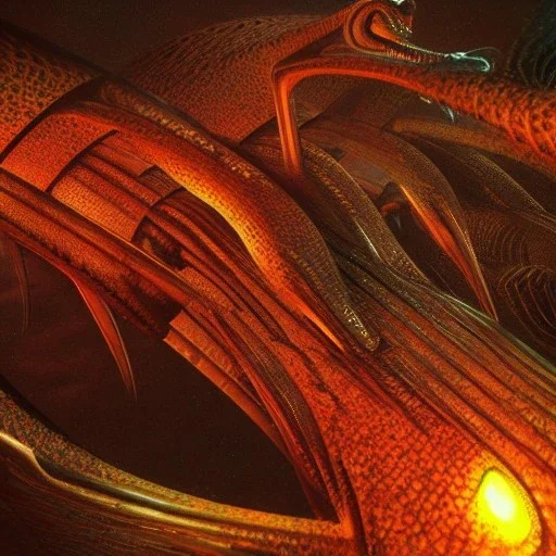 biomorphic alien schip with lighting, colours, 3D, foto-realistic,TG, 8k, art by HR Giger.