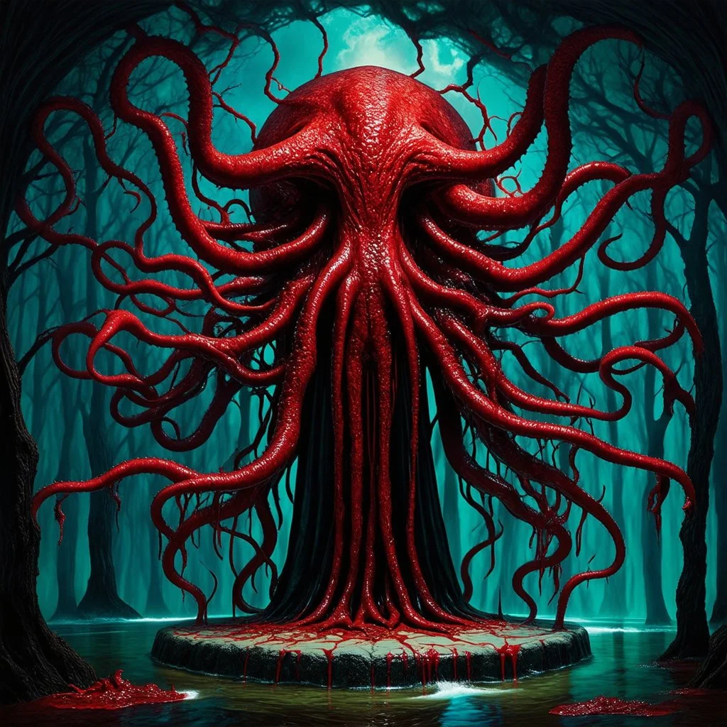 The Bloodlust Of Yog-Sothoth || Outer Gods :: Lovecraftian horror :: in the styles of Michael Whelan and Paul Carrick and Wes Benscoter :: surreal illustration :: bloody :: gothic colors :: HDR