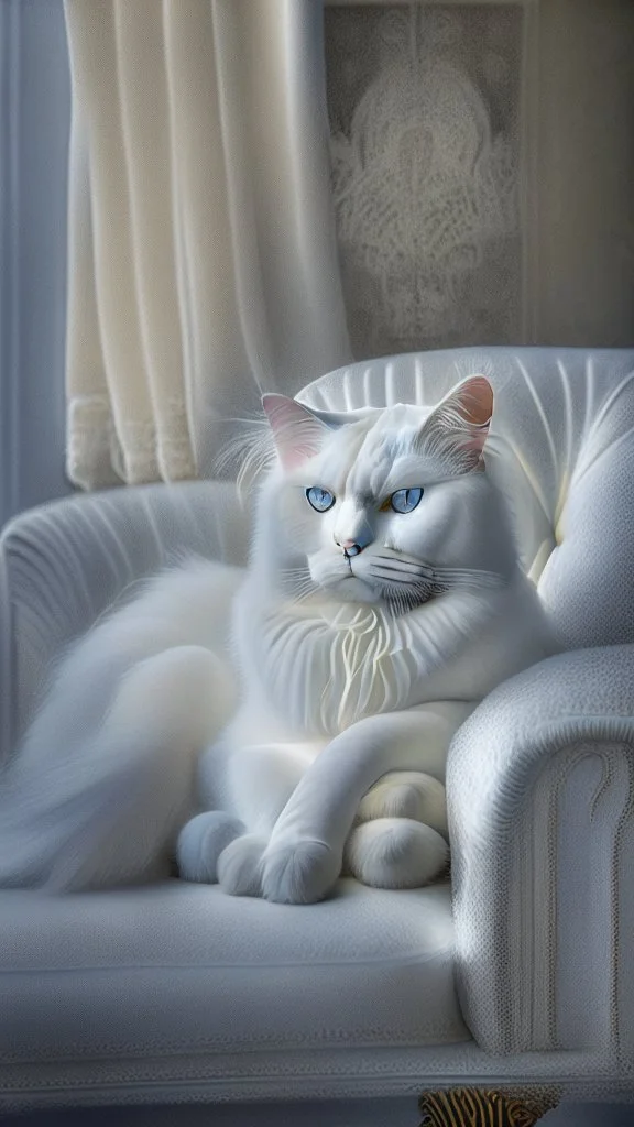 White cat, sitting on a sofa hdr