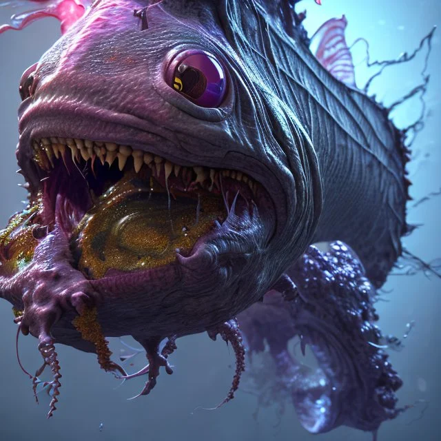 fluid ink angler fish creature, unreal engine 5, 8k resolution, photorealistic, ultra detailed