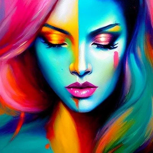 iv_a painting of a young woman, figurative art, an acrylic detailed painting,art style by Harumi Hironaka, turquoise pink and yellow, james terrell art, trending on artstation, soft lines,intricate art by bastien lecouffe deharme and greg rutkowski