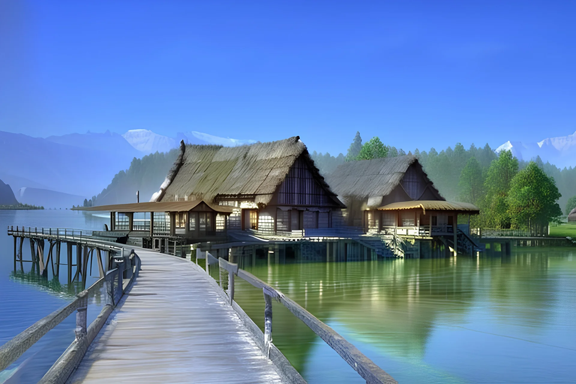 lake city during the iron age realistic, photorealistic, natural lighting, elegant HDR complex picture Octane hyper realistic cinematic reflections very detailed