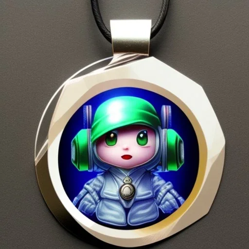 Clear polyester necklace with a pendant featuring a design inspired by a favorite video game character