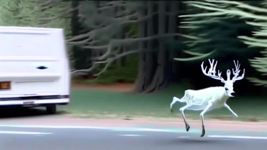 ghost of deer chases lady around a Budget Moving Van to avenge his death