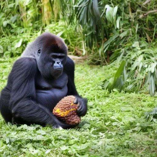 gorilla eating a pineapple