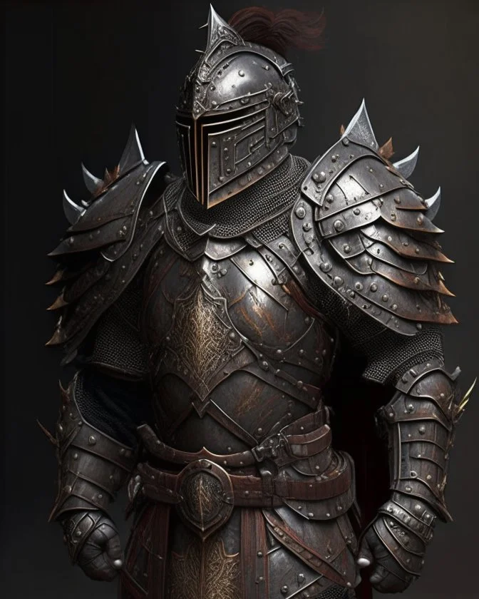 An armor made of a mixture of steel and leather, worn by a strong commander with magical power