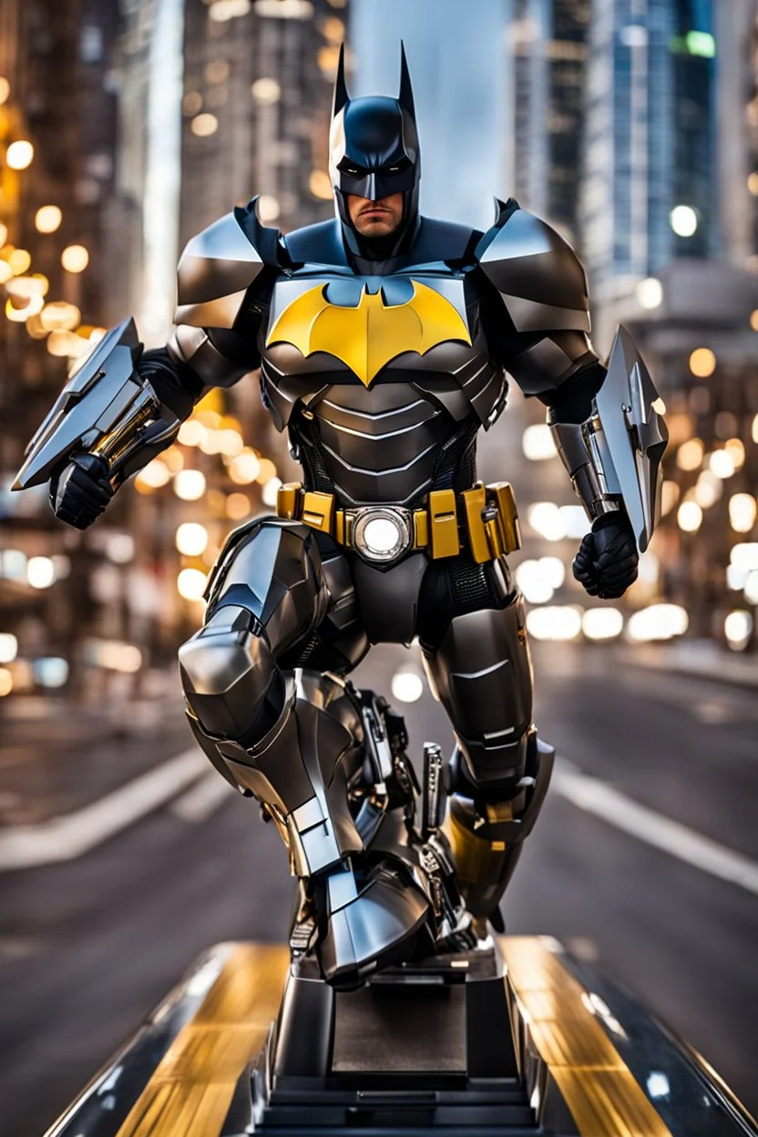 Excited Photography A picture cyber mechines Batman,with surface coated chrome polished details, city background