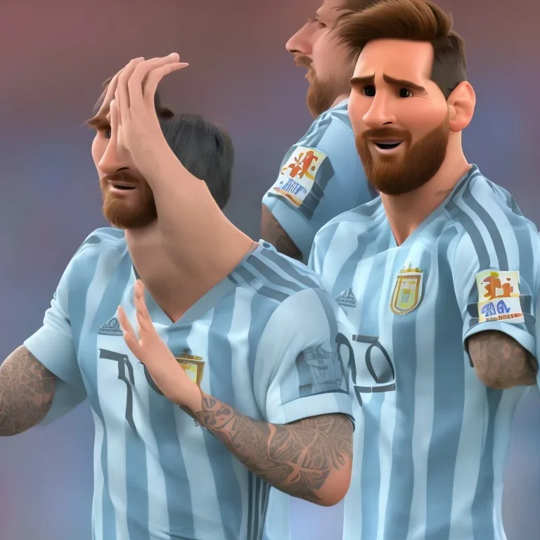 perfect face lionel messi happy, highly detailed, wearing Argentina