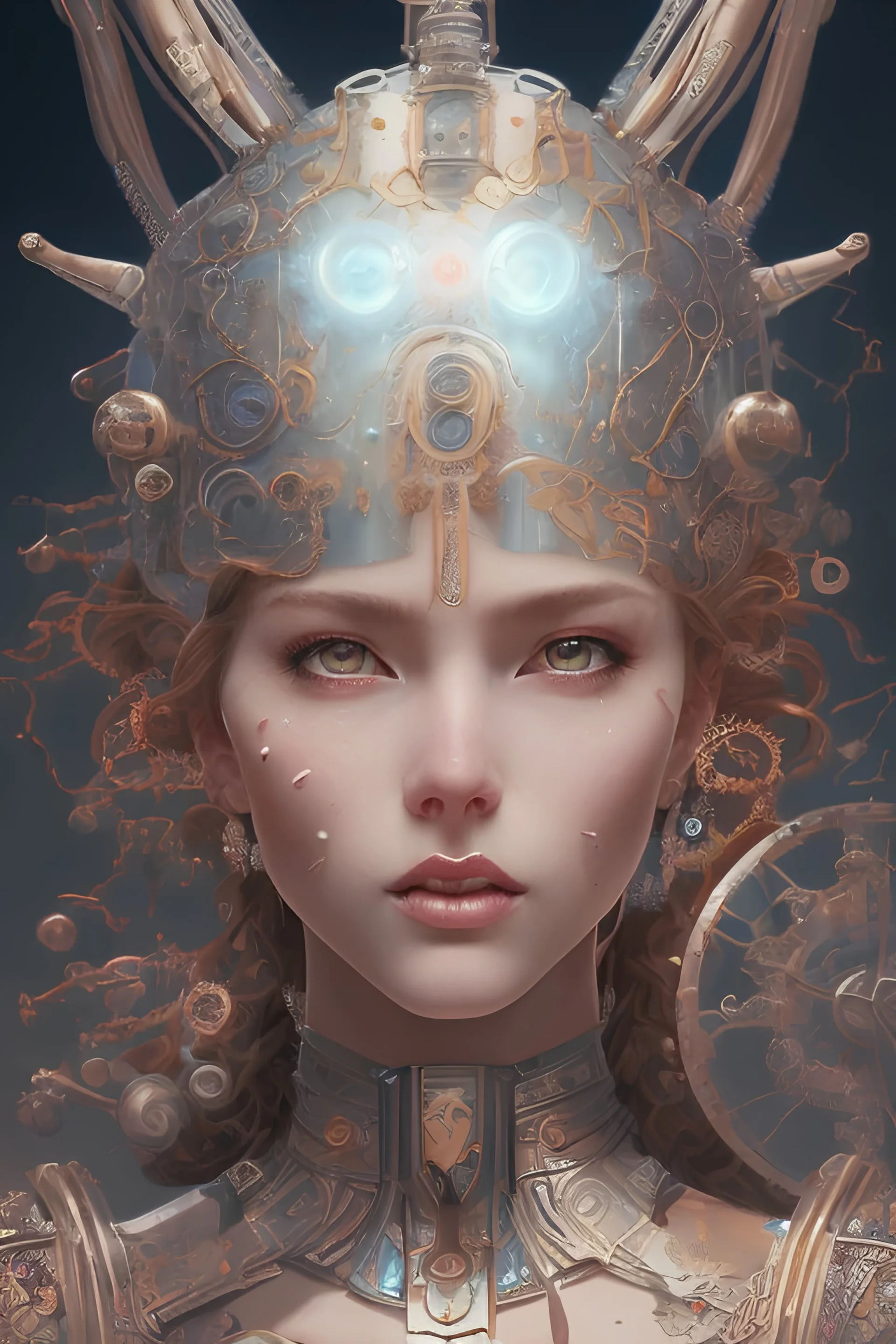 portrait, beautiful stunning clockpunk warrior lady and goddess, red short hair, ice eyes, fantasy atmosphere, styled by Corrado Vanelli, Norman Rockwell, Boris Vallejo super detailed, Studio Ghibli, Anime Key Visual, by Makoto Shinkai, Deep Color, Intricate, 8k resolution concept art, Natural Lighting, Beautiful Composition