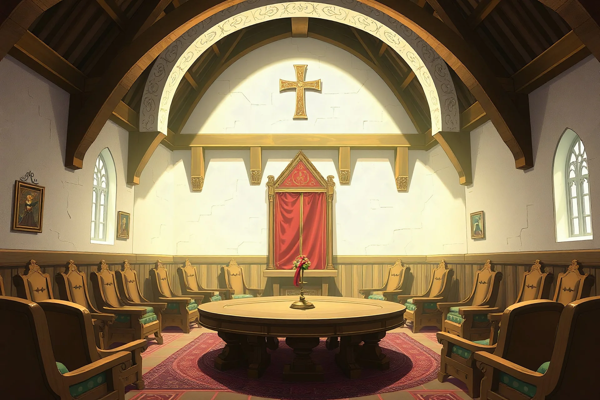 Council chamber in anime style, medieval