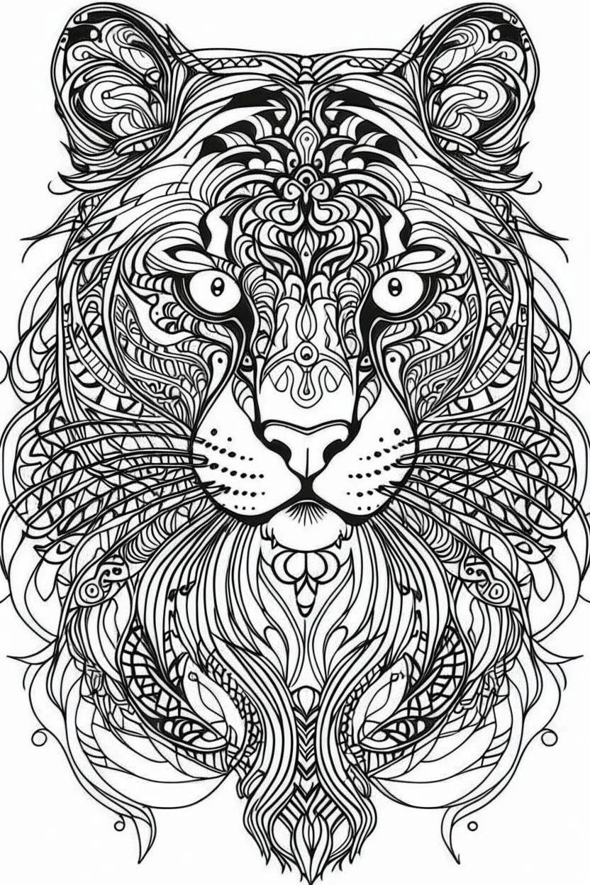 outline art for an Adult coloring page, Sketch style, only use outline< Mandala Jaguar, clean line art, white background, no shadows and clear and well