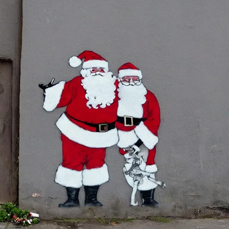 santa, banksy wall