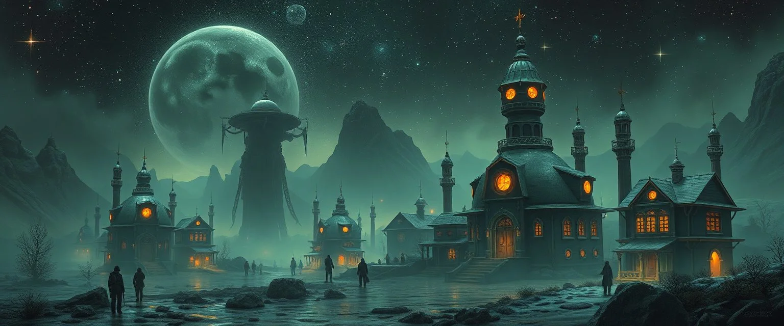 the first nation, robotic witchcraft, cyberpunk village, sci-fi, strange chrome vessels