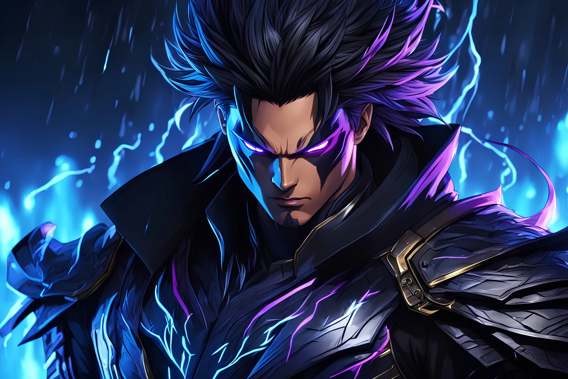 Machine venom in 8k solo leveling shadow drawing style, yasuo costume, yasuo hair, rain, neon effects, highly detailed, high details, detailed portrait, masterpiece,ultra detailed, ultra quality