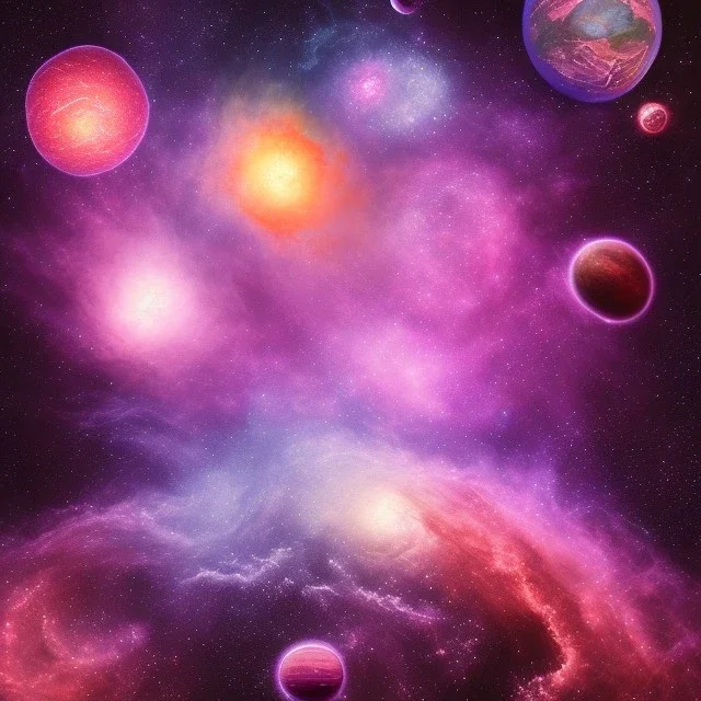 Insanely detailed photograph of the colorful cosmos with planets and stars purple pink blue and black