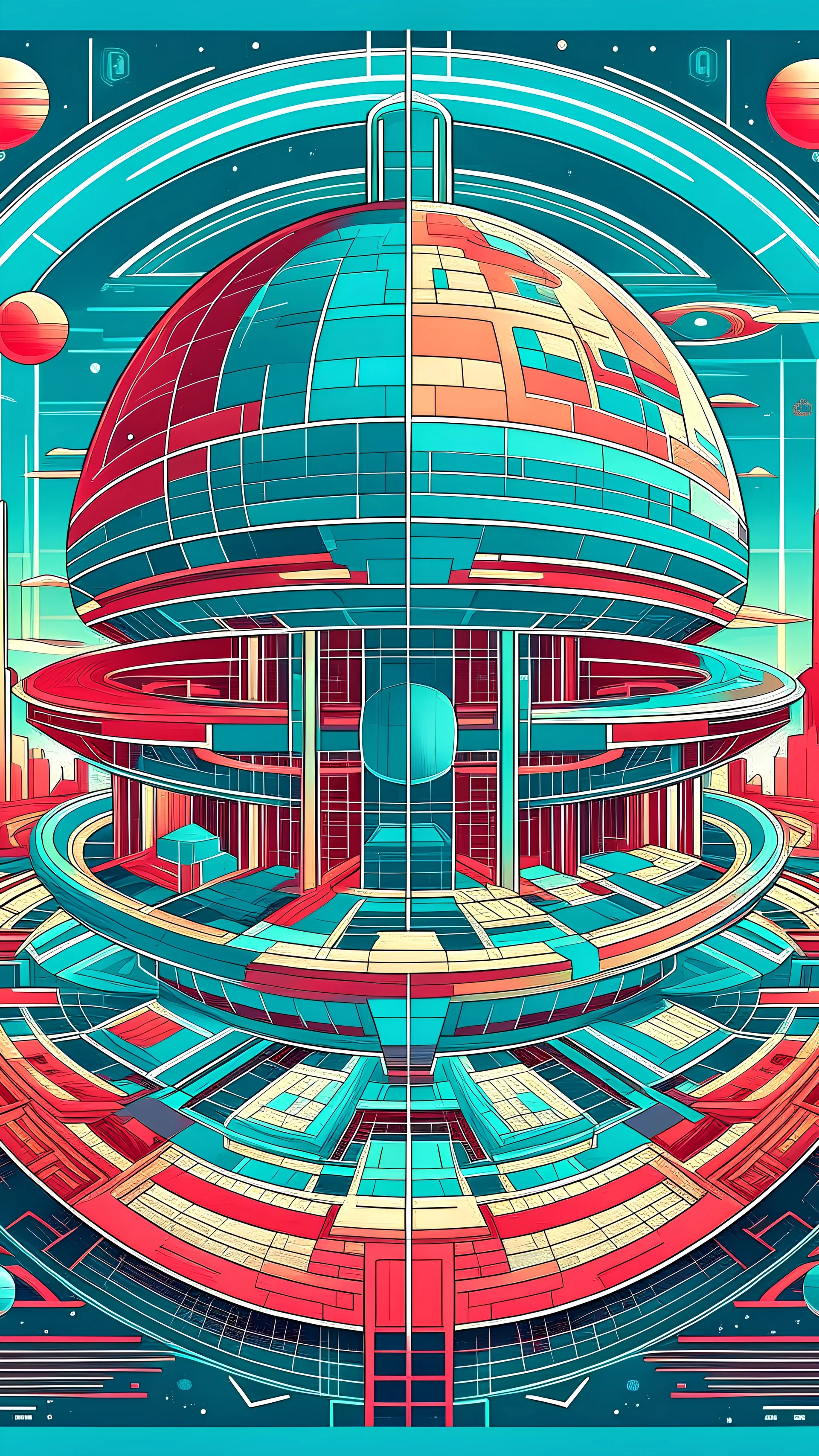 A poster designed by Future Masters depicting the art of intelligent architecture of an imaginative civilized planet, capturing the unique characteristics of the intelligent architecture of the civilized planet, while focusing on the intricate details of the intelligent architecture of the civilized planet, evoking a sense of wonder and otherworldliness. The poster is designed in a realistic art style that combines bold geometric shapes with intricate patterns. The perfect blend of realism and f